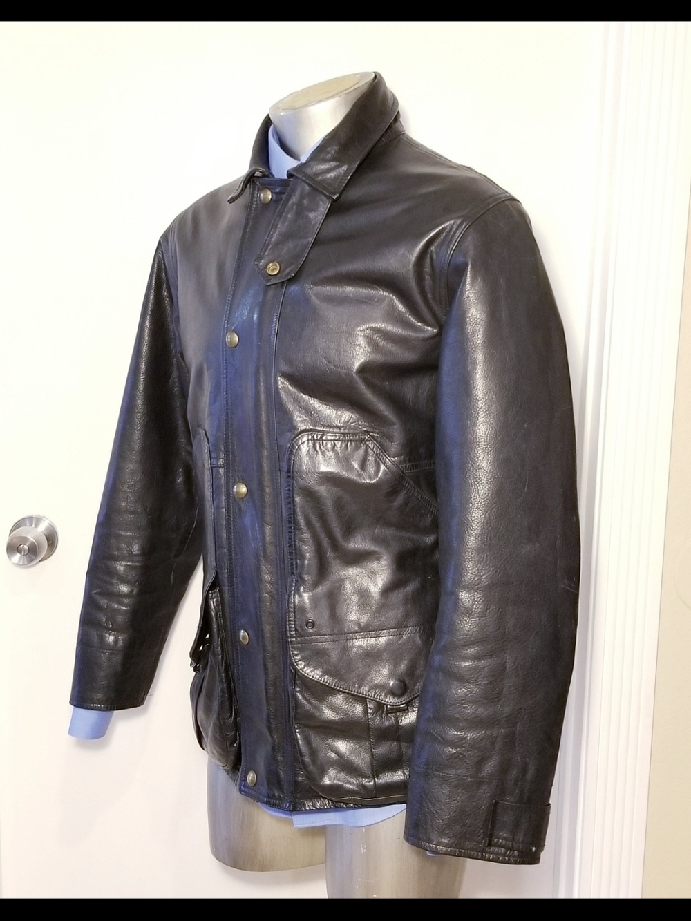 POLO RALPH LAUREN MEN MEDIUM LEATHER JACKET WOOL LINING 7 POCKETS BIKER VINTAGE